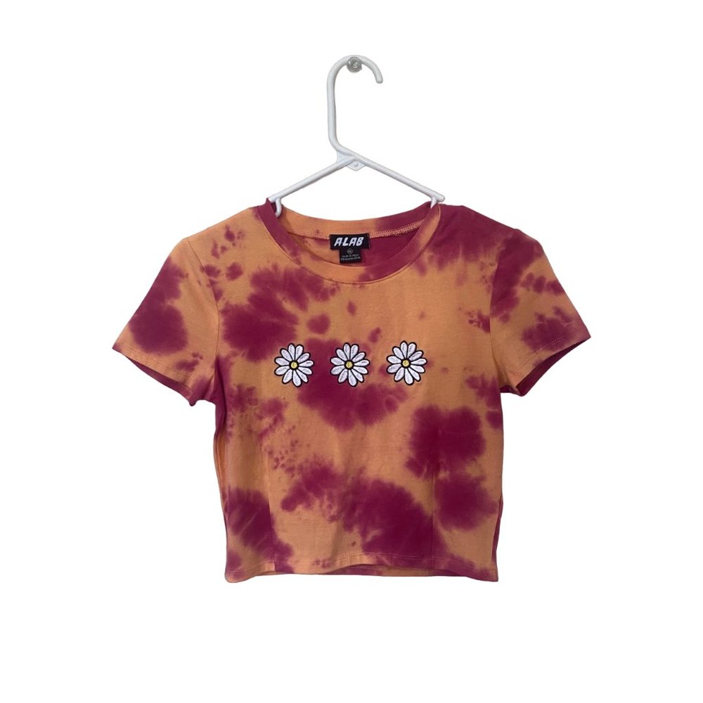 ALAB Women's Cropped Embroidered Daisy Tie Dye TShirt M